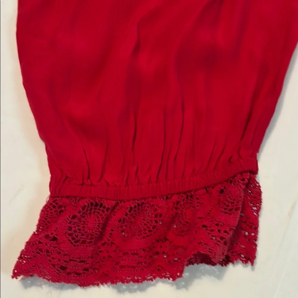 Free People Red Ruffled Bell Sleeve Crop Blouse
